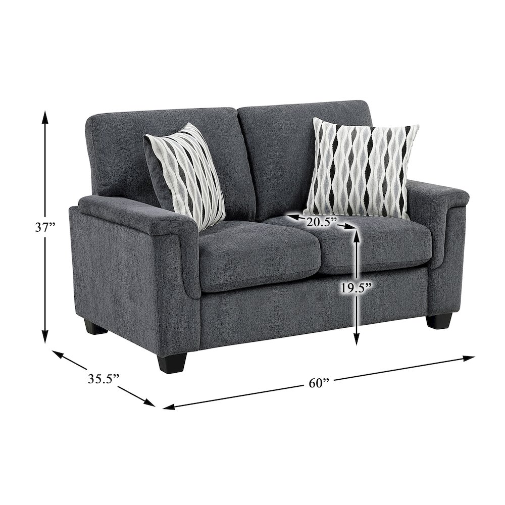Chelsea Chenille Love Seat in Dark Gray. Picture 6