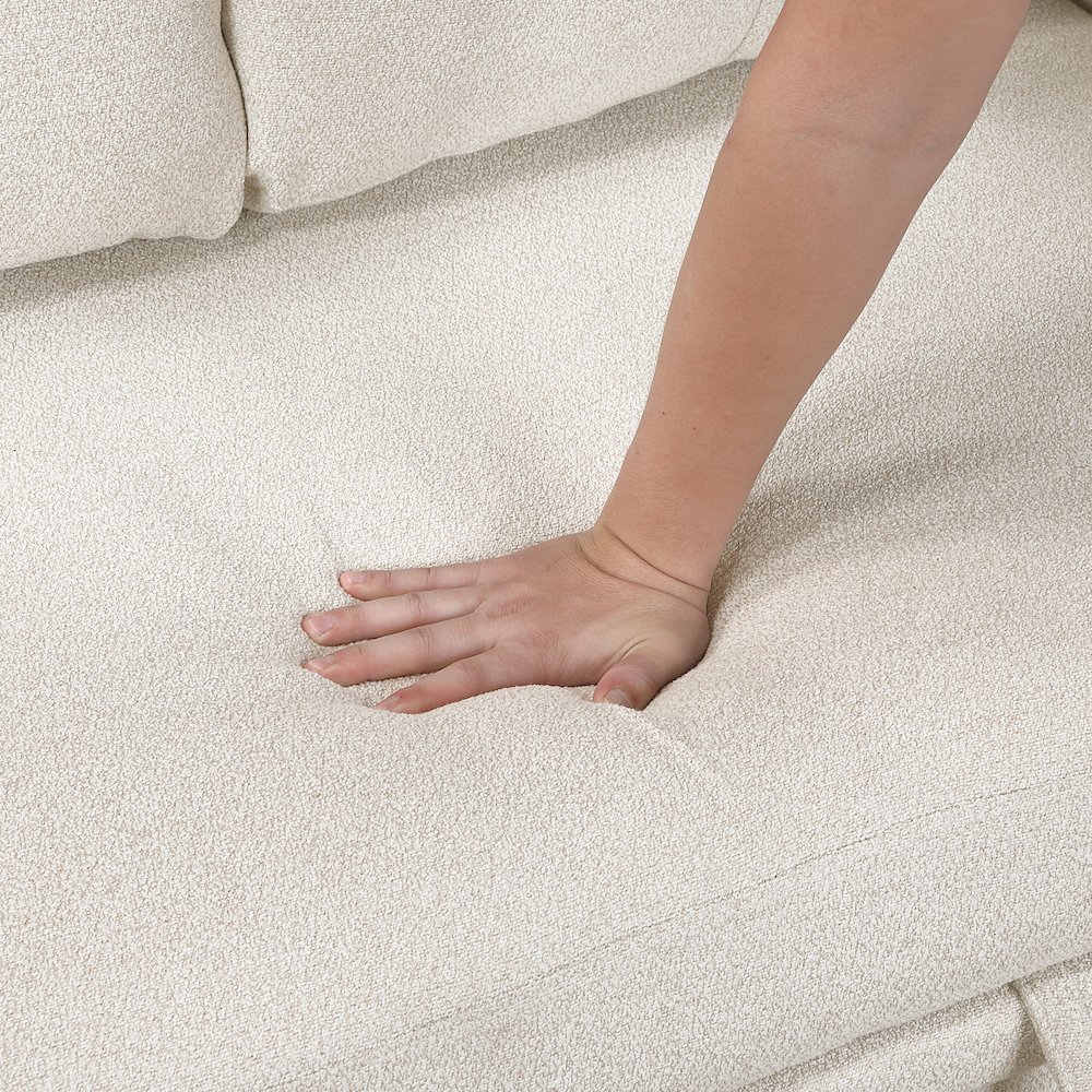 Robinson Boucle Love Seat with Pull-out Bed, Shelves in Beige. Picture 13
