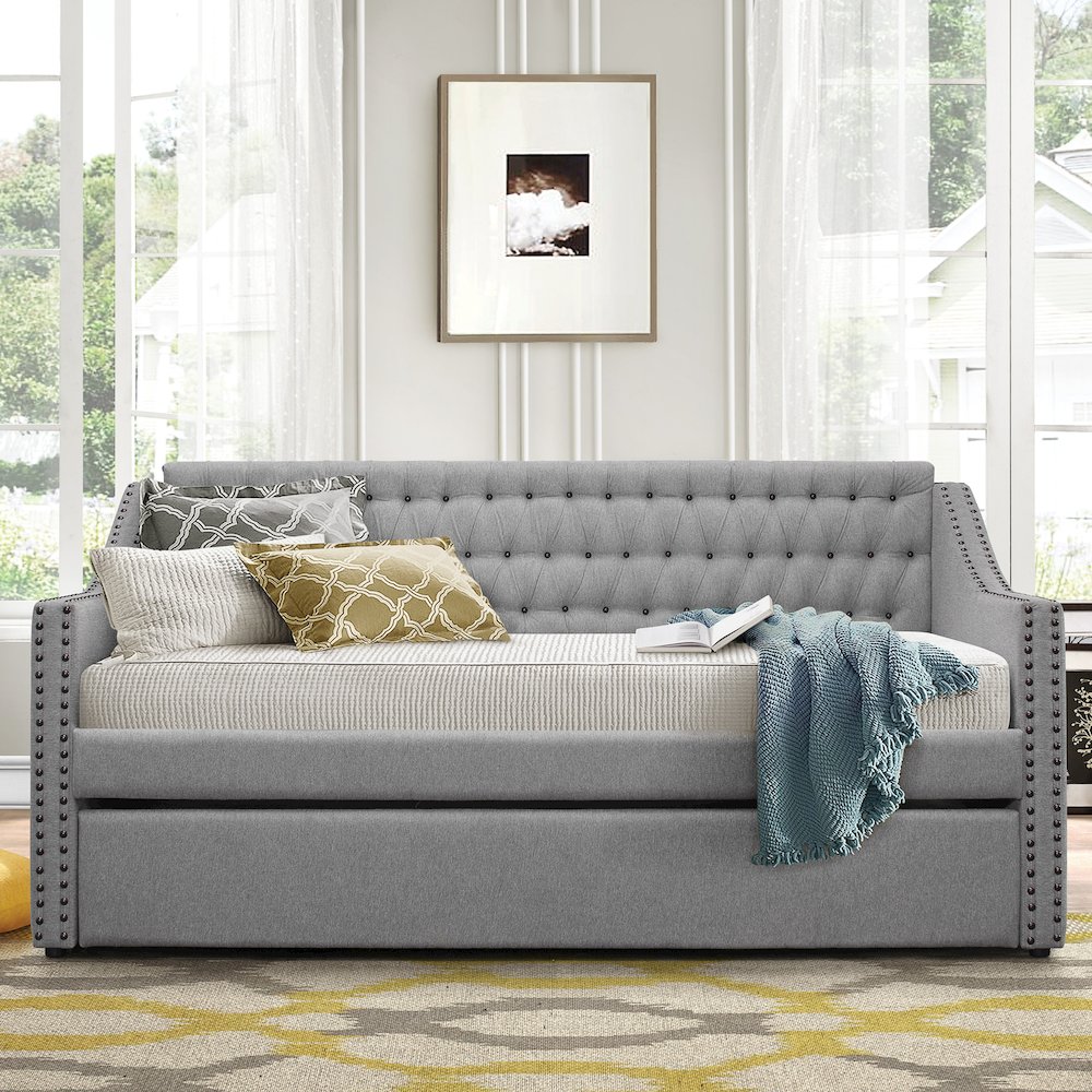 Tulney Fabric Daybed with Trundle in Gray. Picture 3