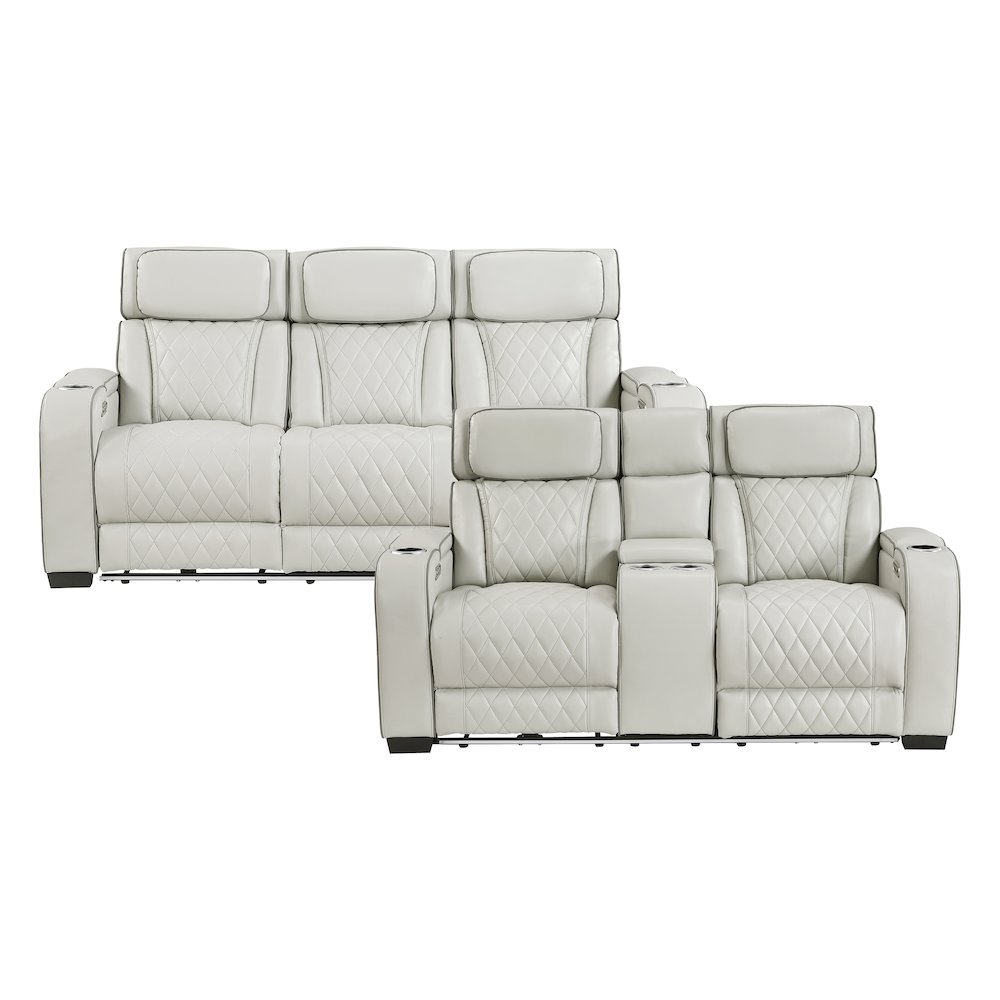 Fairway Faux Leather 2pc Set: Sofa, Loveseat in Taupe. Picture 2