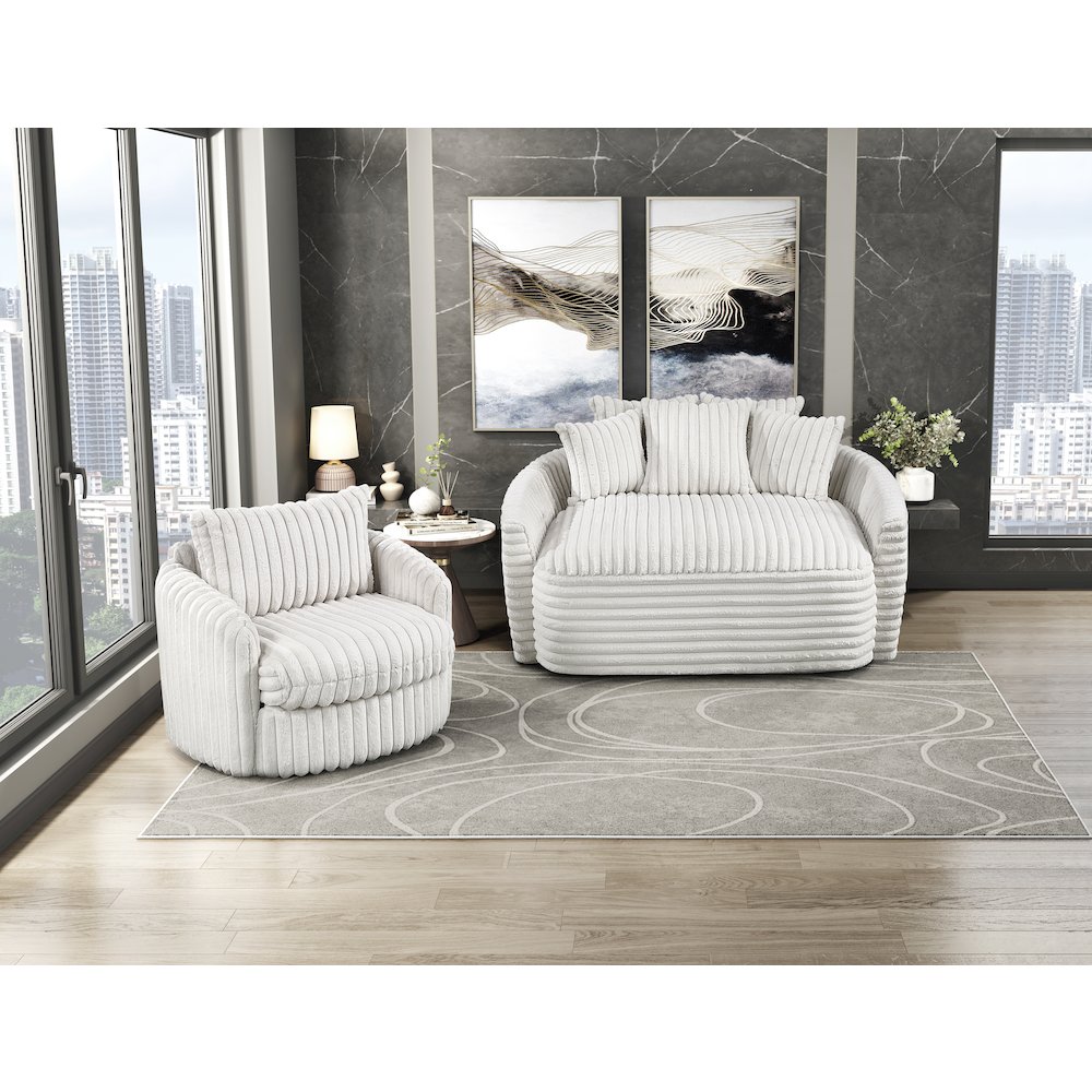 Tomball Corduroy Swivel Chair in Beige. Picture 4