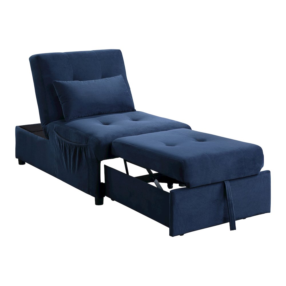 Garrell Velvet Storage Bench with Pull-Out Ottoman in Dark Blue. Picture 4