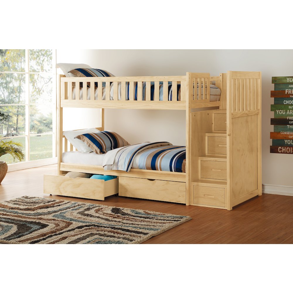 Bartly Pine Bunk Bed with Reversible Step Storage in Natural Pine. Picture 3
