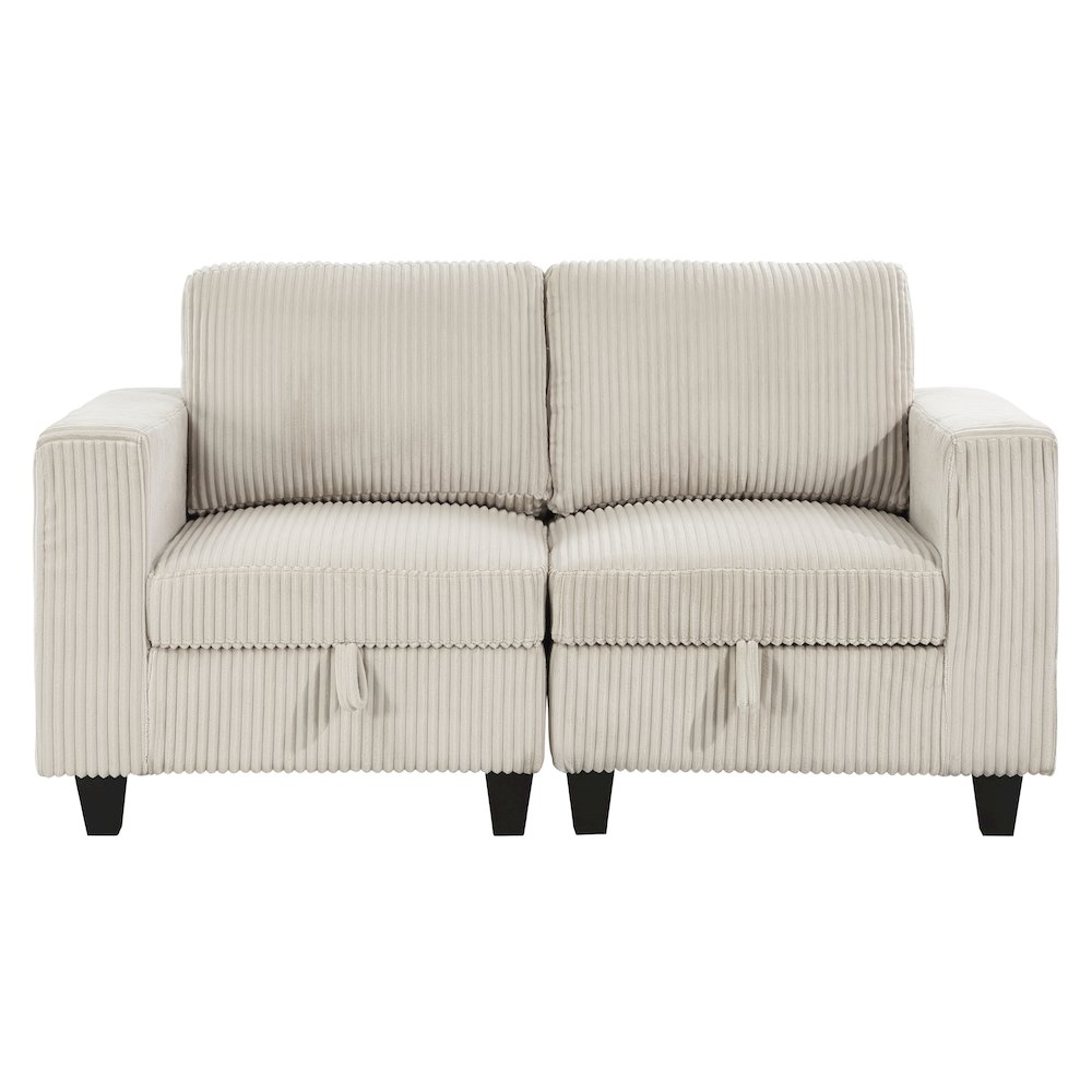 Walterboro Corduroy Love Seat with Storage, Storage Pouches in Beige. Picture 4