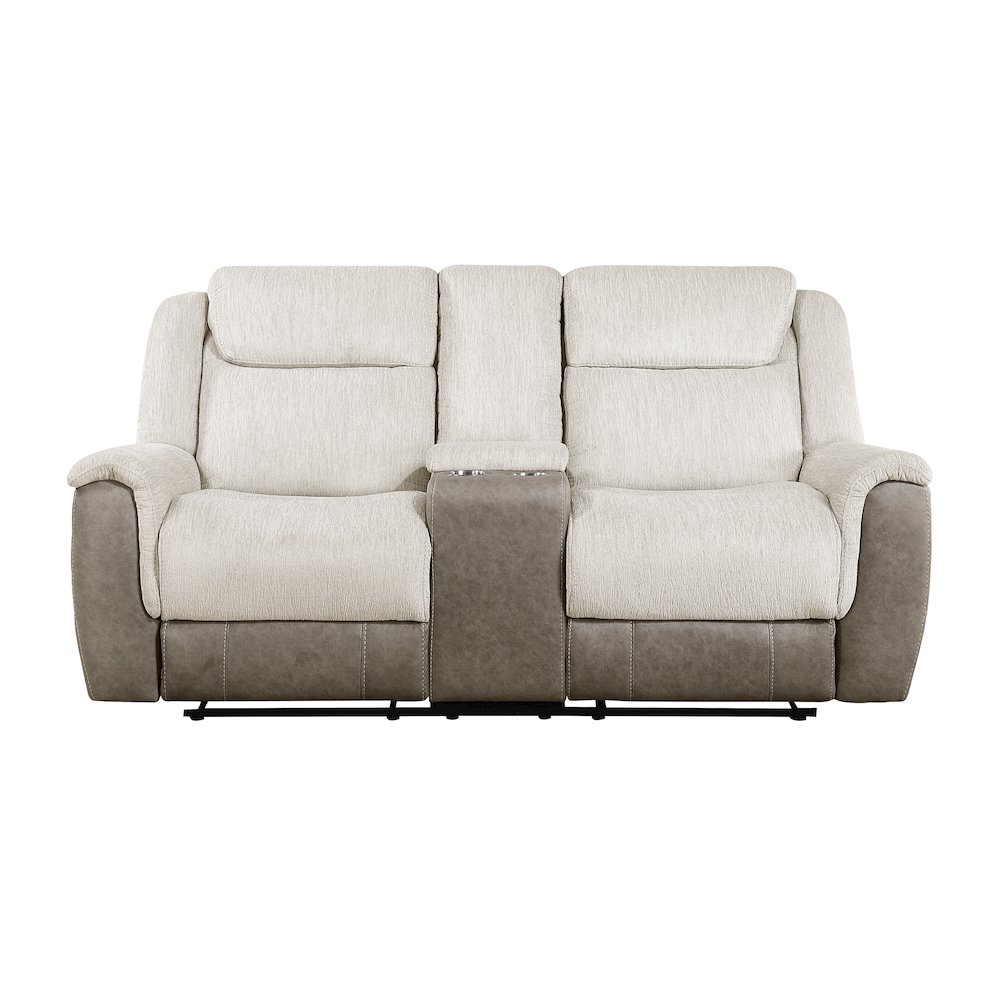 Harriette Chenille Double Reclining Love Seat in Beige. Picture 5