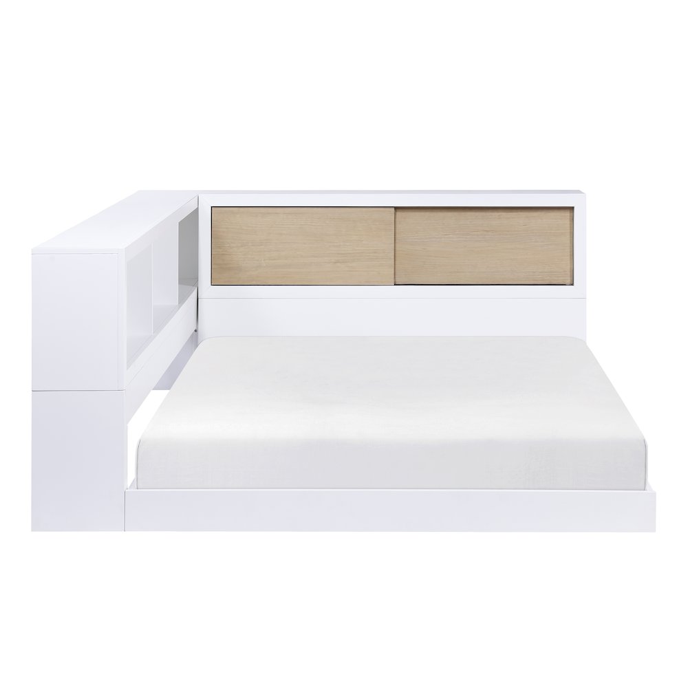 Asker A. Hardwood Full Bookcase Corner Bed in 2-Tone (White and Natural). Picture 6