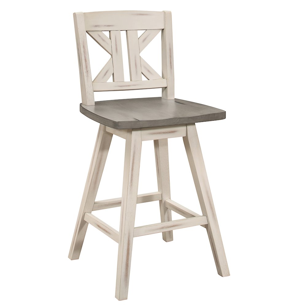 Amsonia Wood Swivel Counter Height Chair, set of 2 in Gray and White. Picture 1