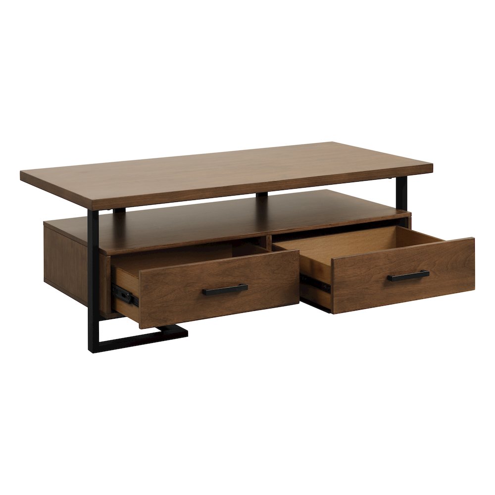Sedley Asian Hardwood Cocktail Table w/ Two Functional Drawers in Walnut. Picture 5