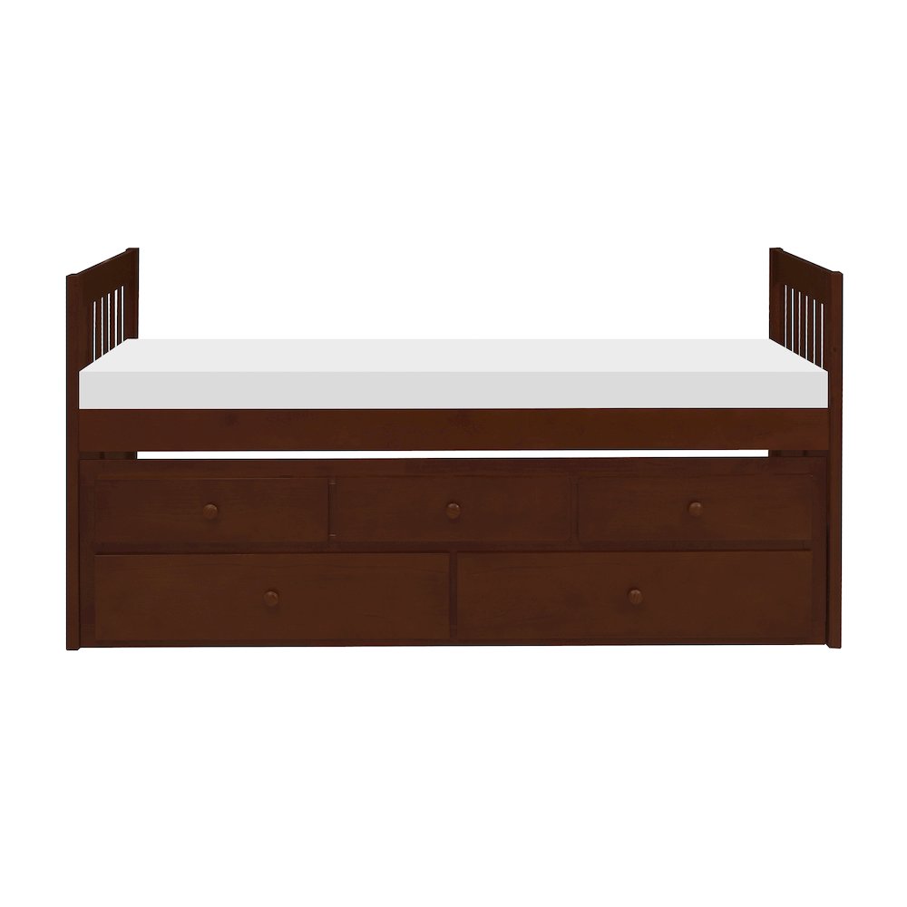 Rowe Pine Twin Over Twin Trundle Bed in Dark Cherry. Picture 5