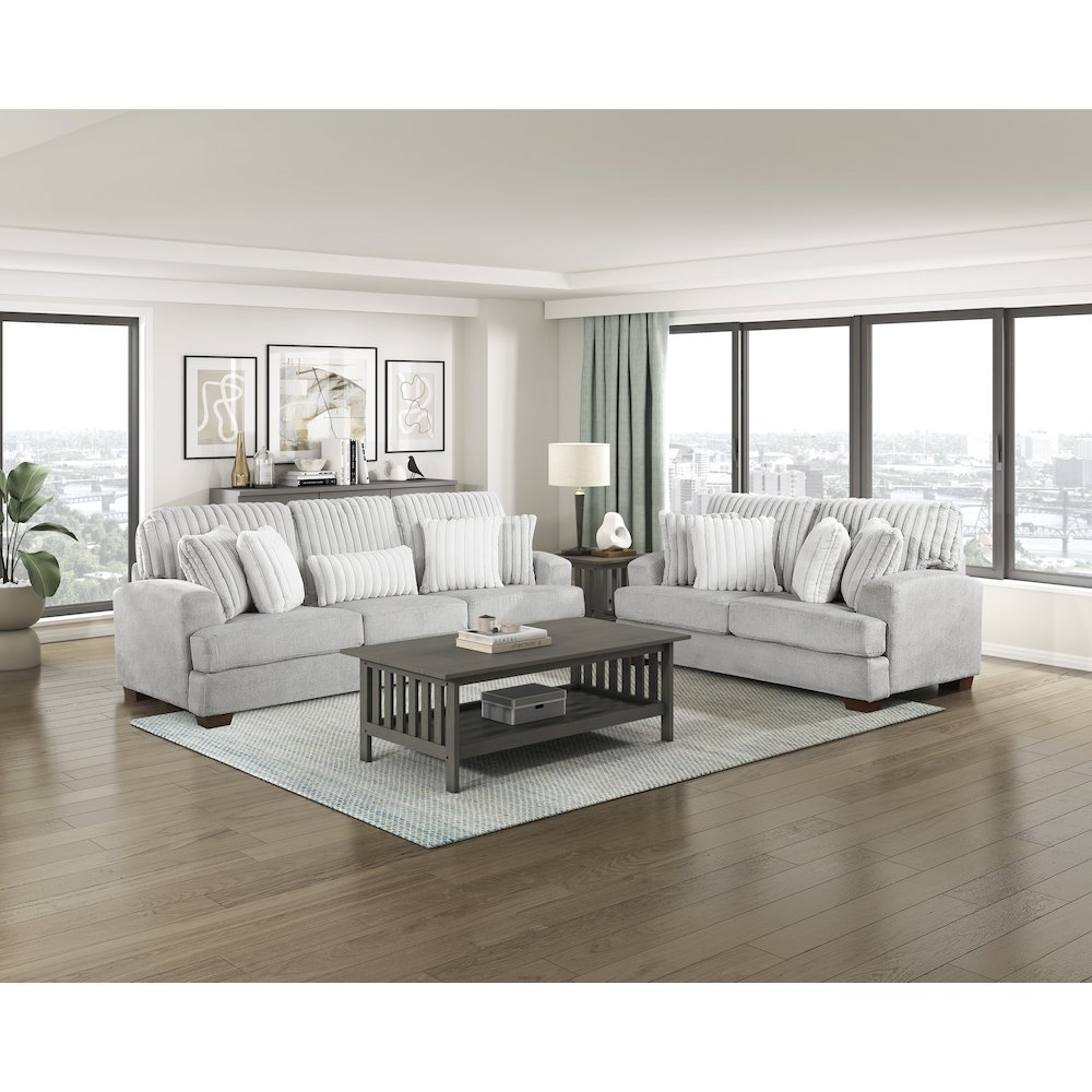 Santiago Microfiber Love Seat in Light Gray. Picture 3