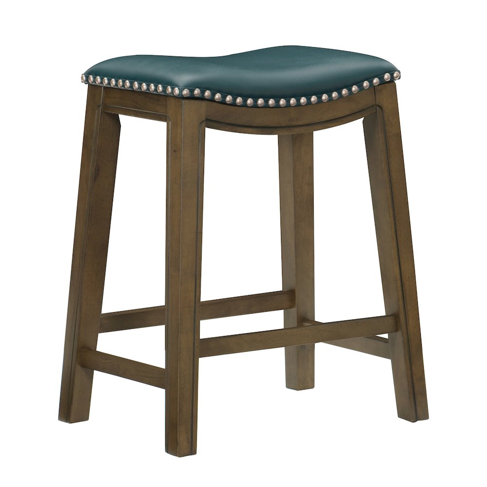 Ordway Solid Wood 24" Height Saddle Stool in Green. Picture 1