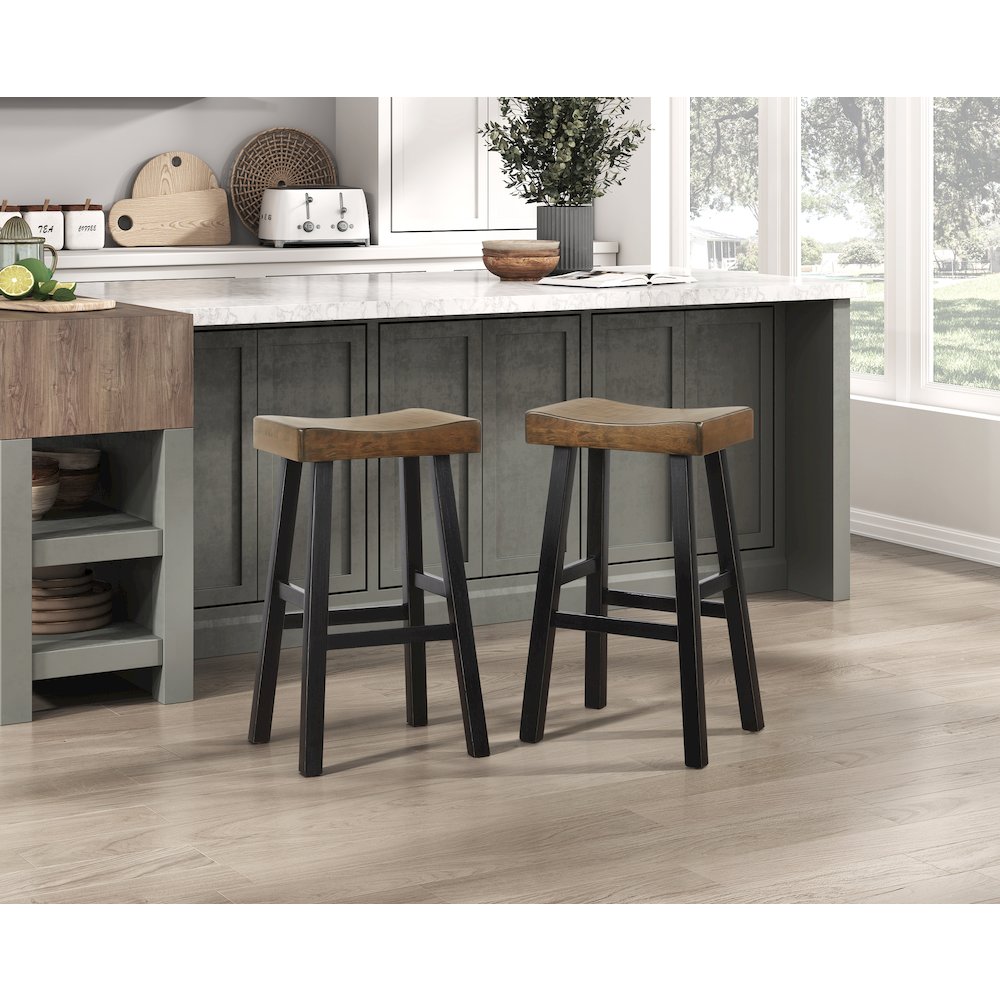 Caspian Solid Wood 29" Stool in White and Coffee Finish. Picture 2