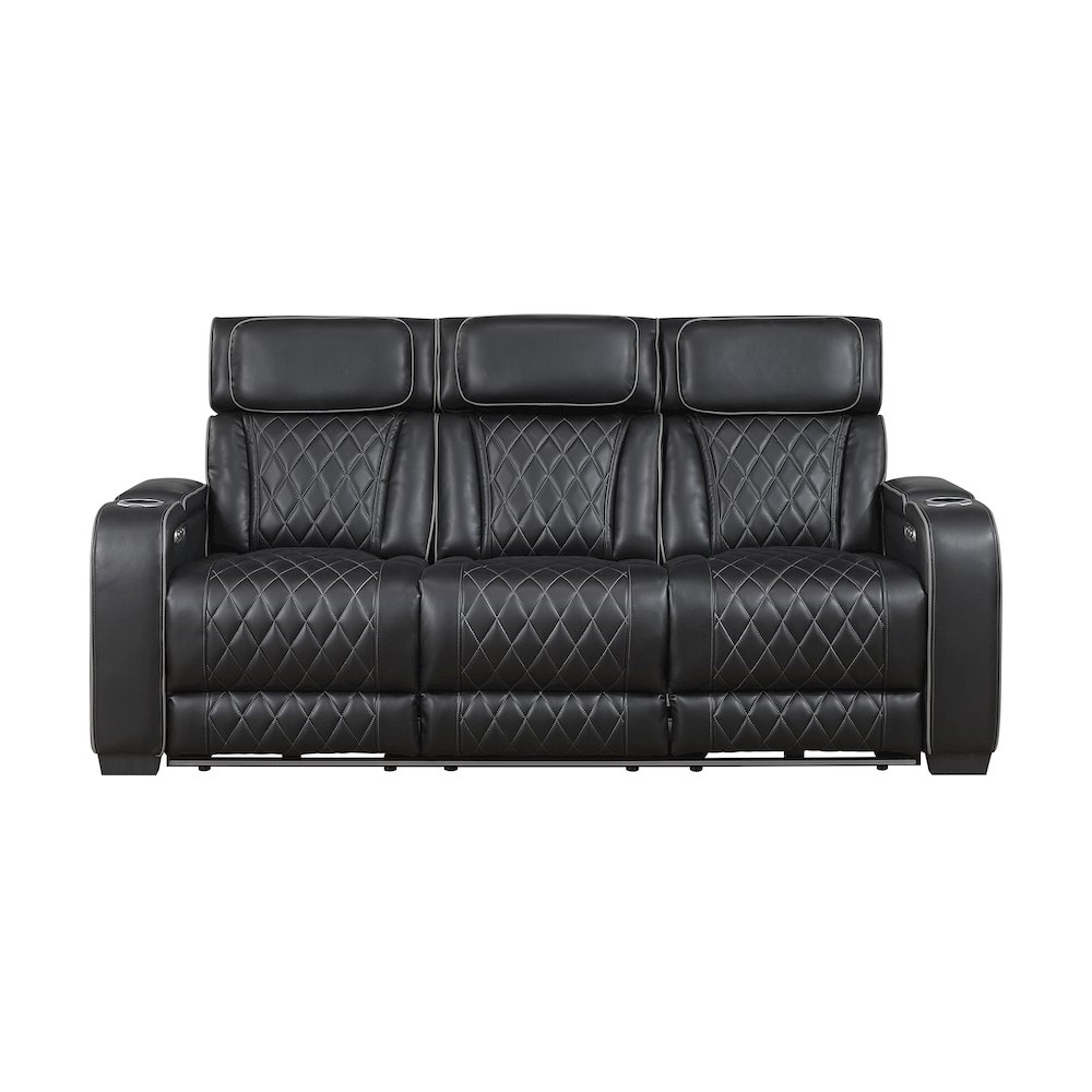 Fairway Faux Leather 3PC Power Double Reclining Sofa in Black. Picture 10