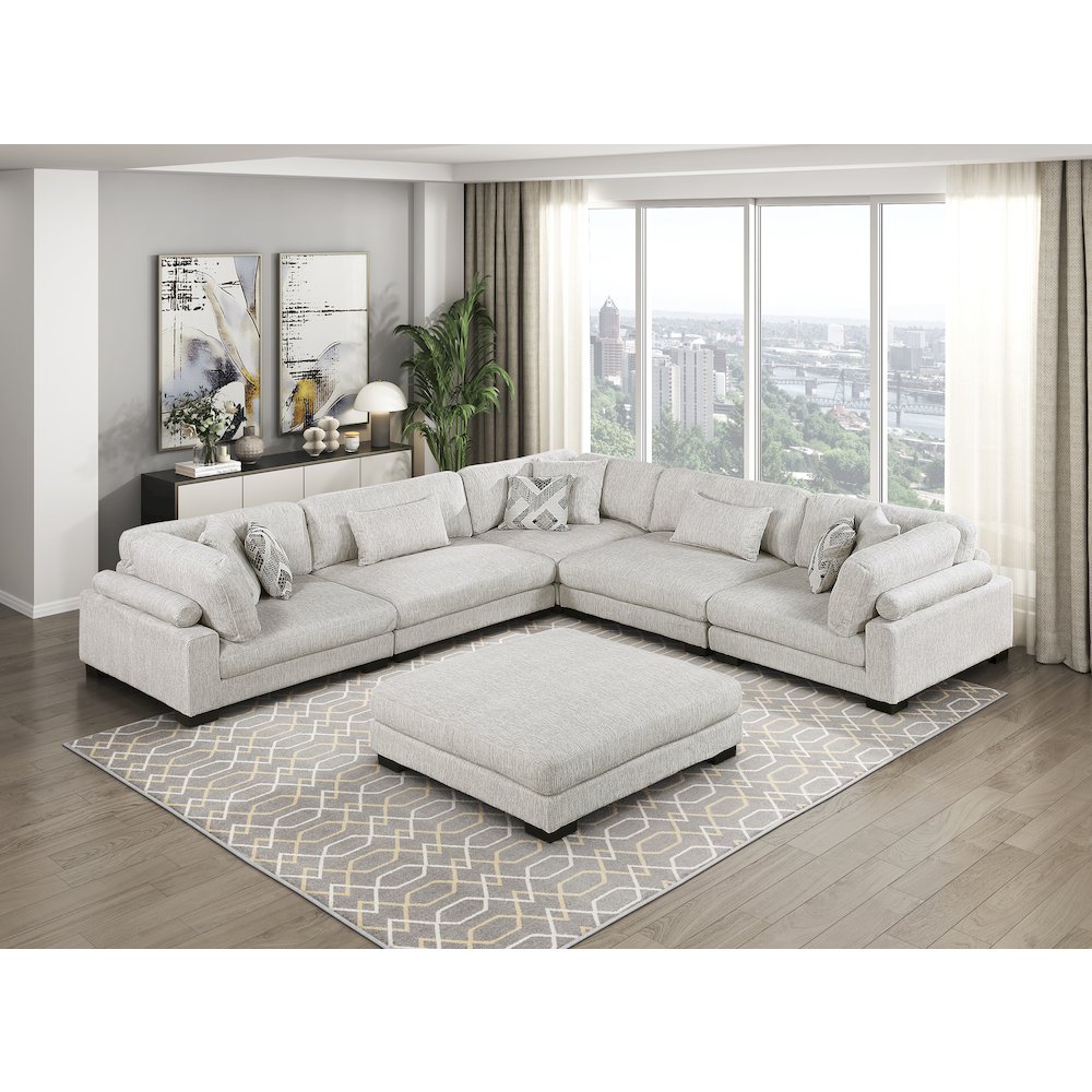 Corydon Microfiber 6-Piece Modular Sectional with Ottoman in Beige. Picture 2