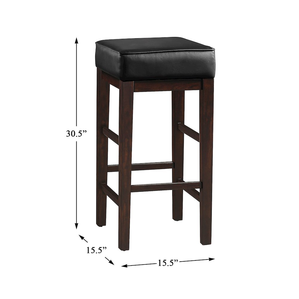 Pittsville Solid Wood 29" Height Square Stool, Set of 2 in Black. Picture 4