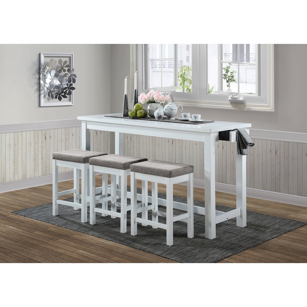 Connected Velvet Counter Height Set (Set of 4) in White Finish. Picture 2