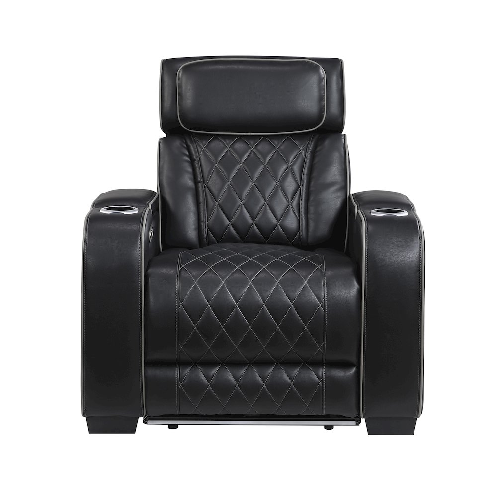Fairway Faux Leather 3PC Power Double Reclining Sofa in Black. Picture 9