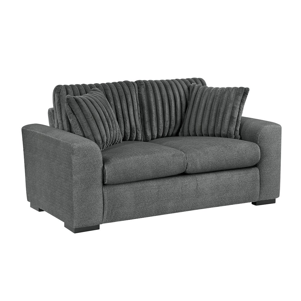 Athena Textured 2pc Set: Sofa, Loveseat in Dark Gray. Picture 1
