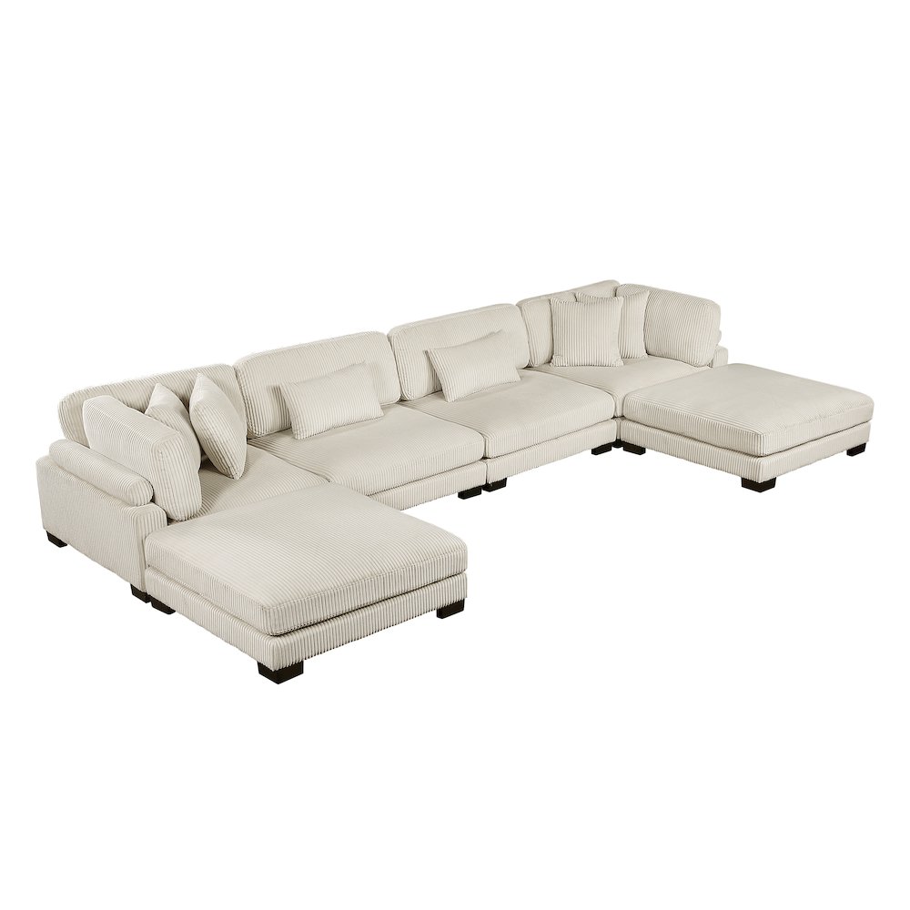 Traverse Corduroy 6-Piece Modular Sectional with Ottomans in Beige. Picture 1