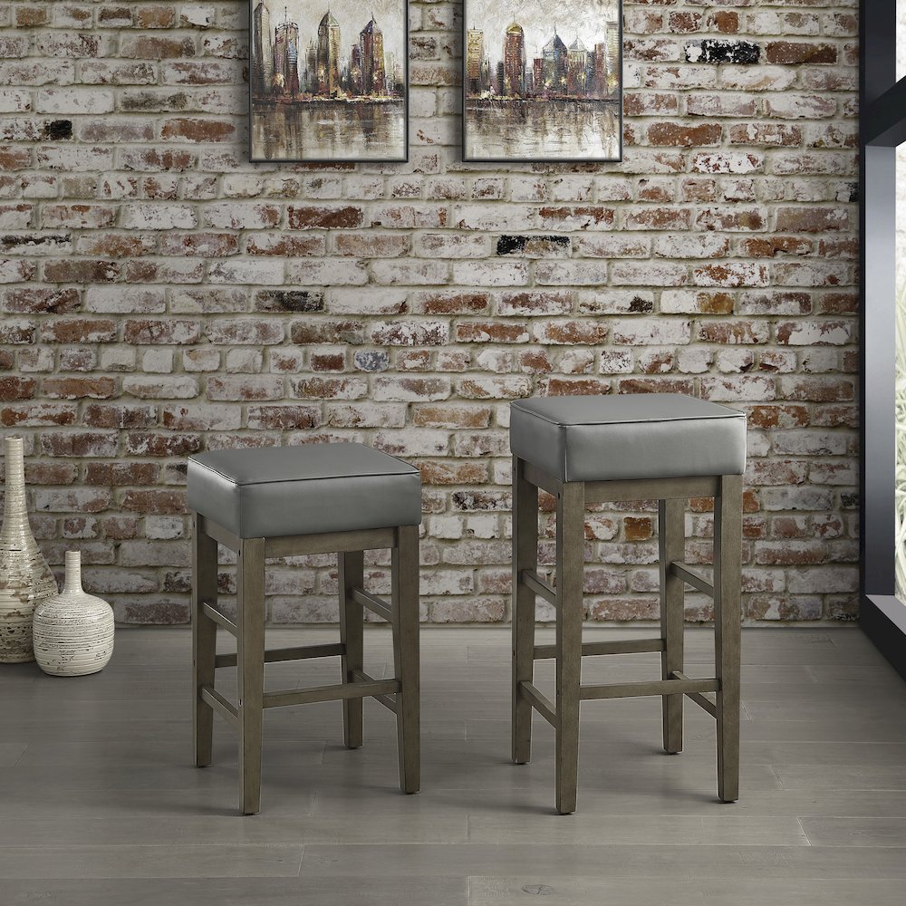 Pittsville Solid Wood 29" Height Square Stool, Set of 2 in Gray. Picture 2