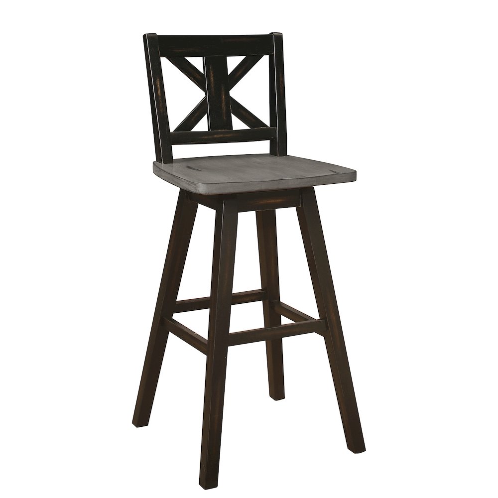 Amsonia Solid Wood Swivel Pub Height Chair, set of 2 in Gray and Black. Picture 1