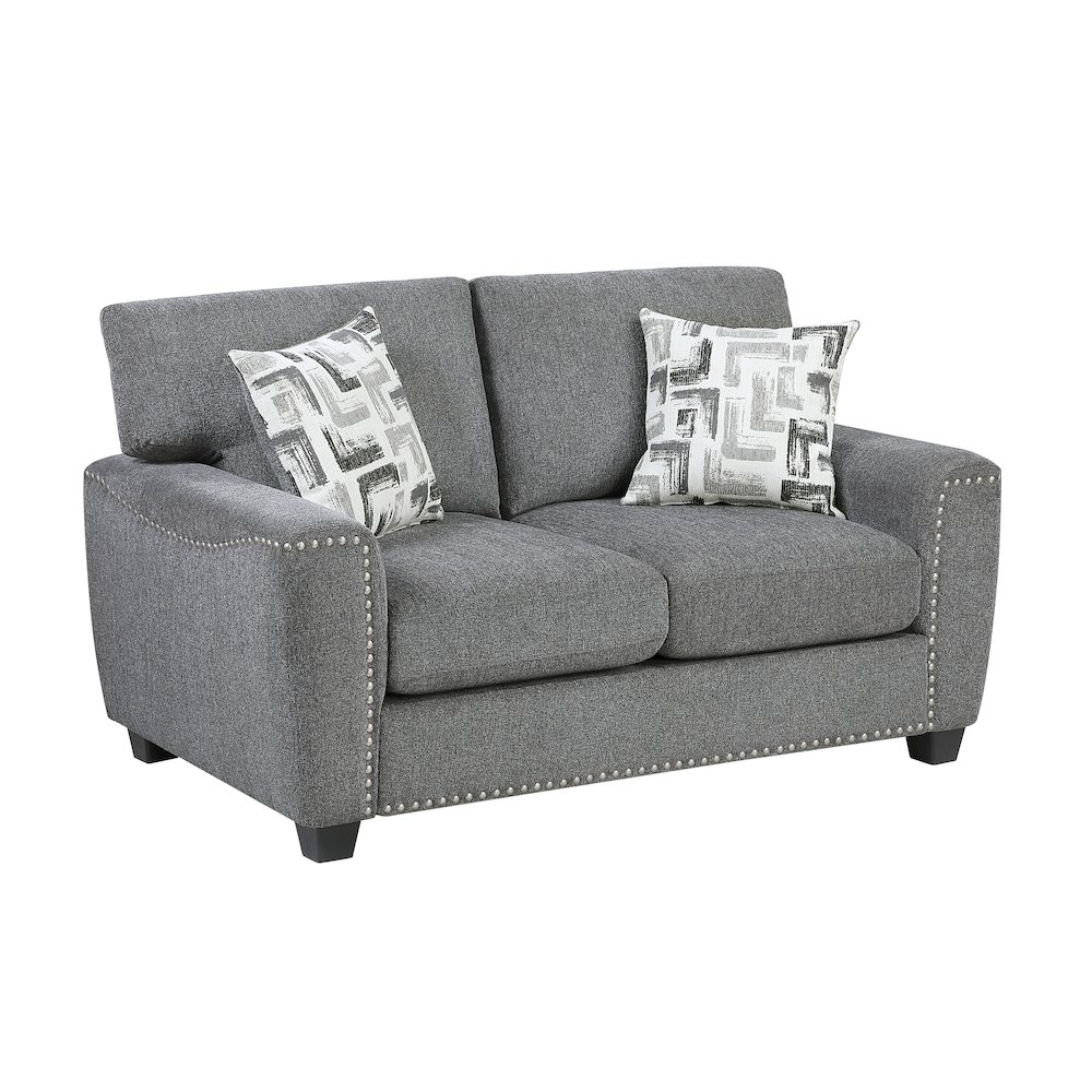 Isabel Chenille 2pc Set: Sofa, Loveseat in Dark Gray. Picture 1