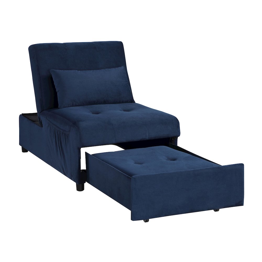 Garrell Velvet Storage Bench with Pull-Out Ottoman in Dark Blue. Picture 3