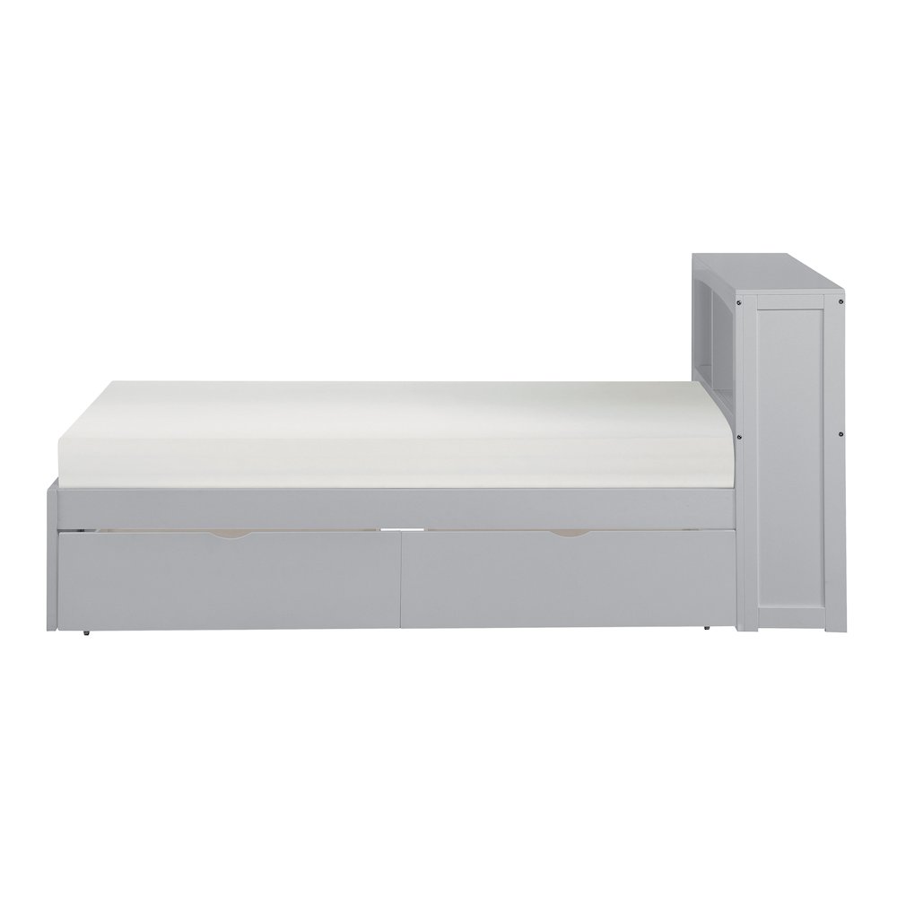 Orion Pine Twin Bookcase Bed with Storage Boxes in Gray. Picture 4