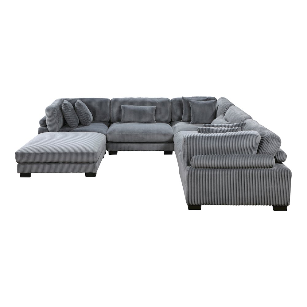 Traverse Corduroy 6-Piece Modular Sectional with Ottoman in Gray. Picture 6