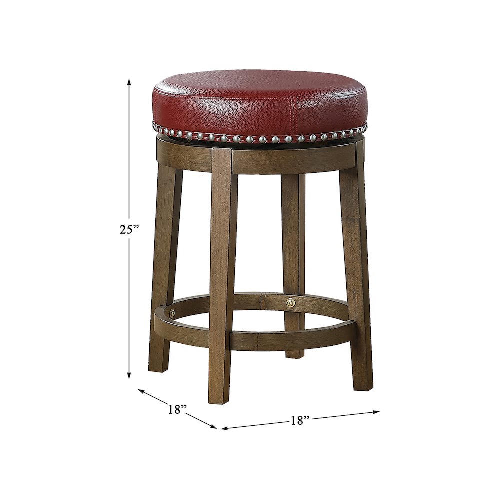 Westby Solid Wood 24" Round Swivel Stool, Set of 2 in Red. Picture 4
