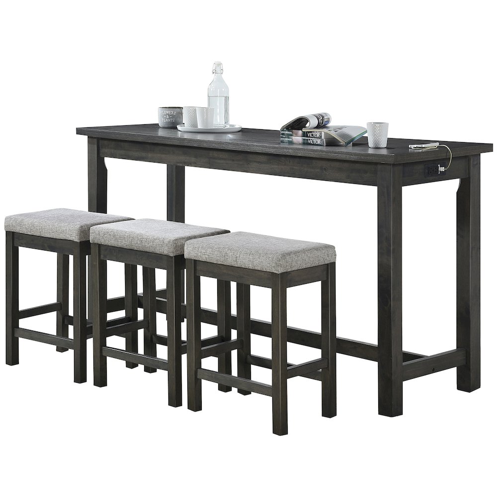 Connected Velvet Counter Height Set (Set of 4) in Gray Finish. Picture 1