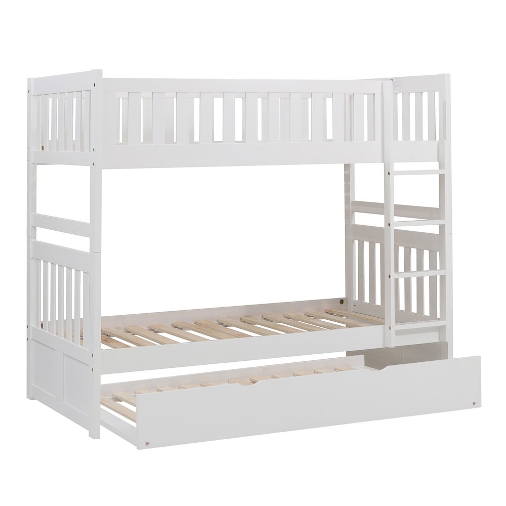 Galen Pine Twin Over Twin Bunk Bed with Trundle Bed in White. Picture 6