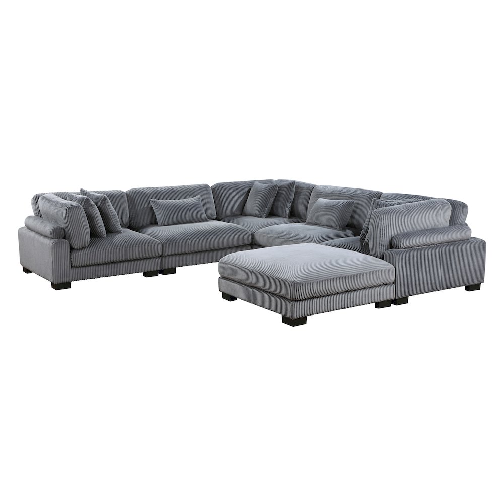 Traverse Corduroy 6-Piece Modular Sectional with Ottoman in Gray. Picture 3