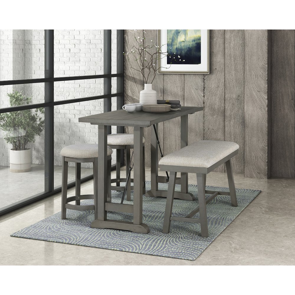 Auburndale Textured Counter Height Bench in Gray. Picture 2