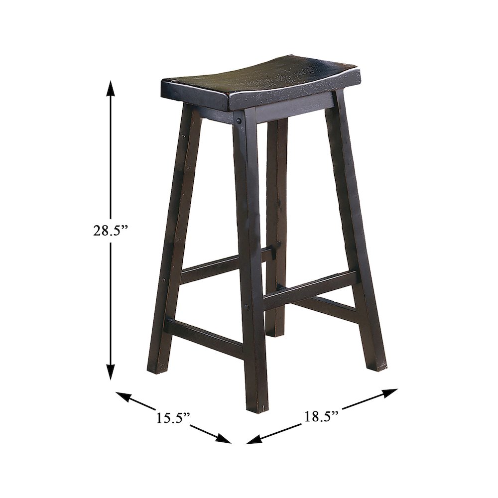 Saddleback Solid Wood 29" Height Stool, Set of 2 in Black Finish. Picture 3