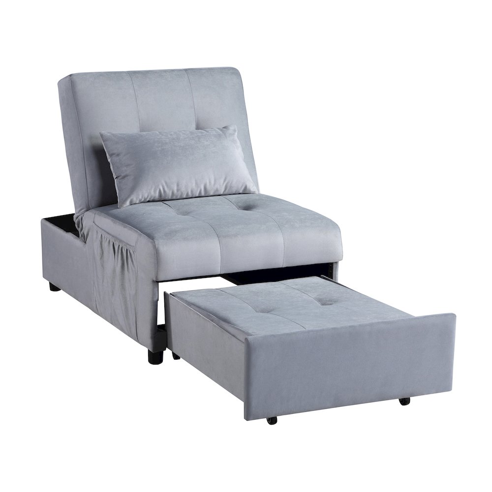 Garrell Velvet Storage Bench with Pull-Out Ottoman in Gray. Picture 3