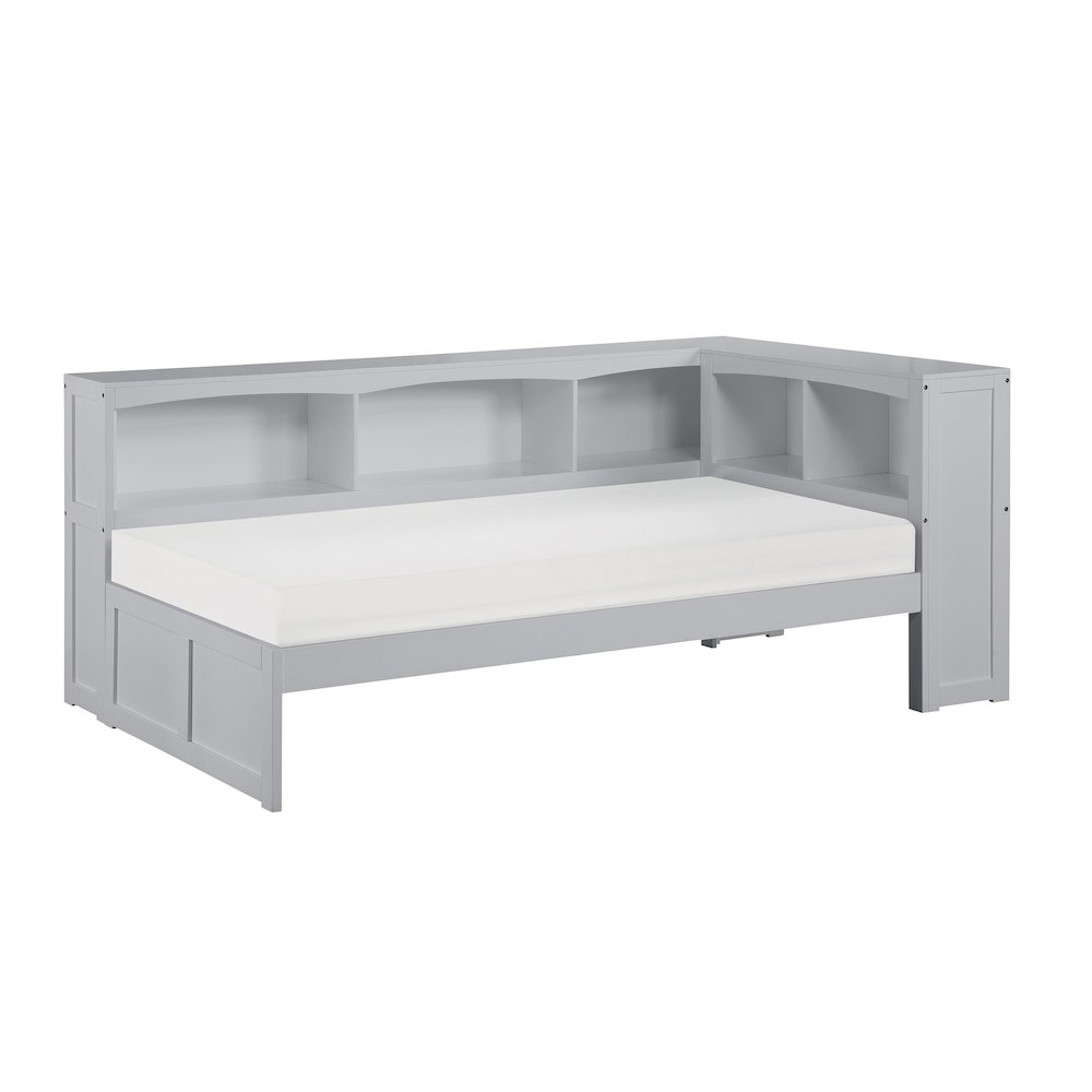 Orion Pine Twin Bookcase Corner Bed in Gray. Picture 1