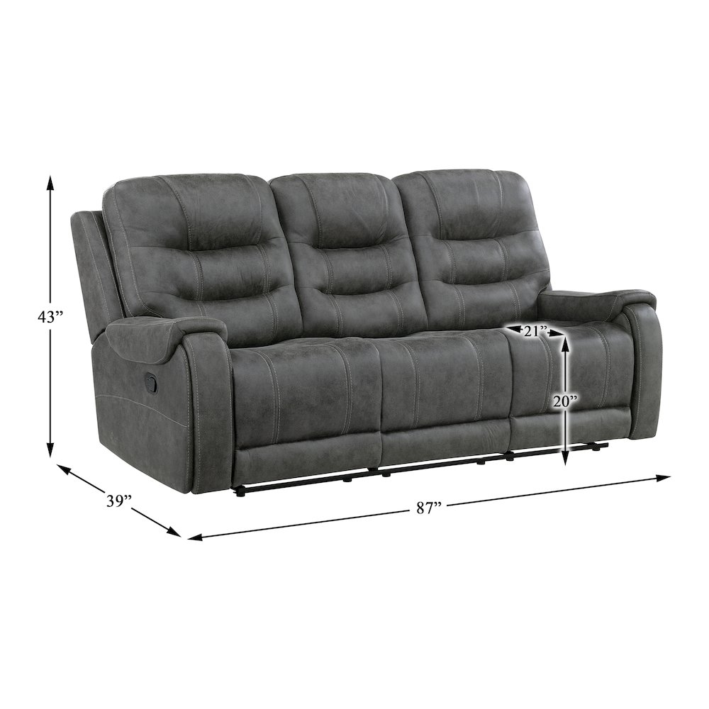Oberon Microfiber Double Reclining Sofa in Dark Gray. Picture 6