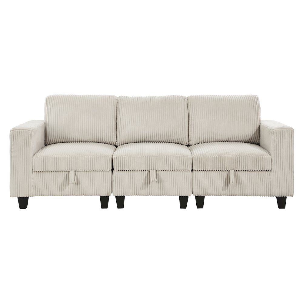 Walterboro Corduroy Sofa with Storage, Storage Pouches in Beige. Picture 4