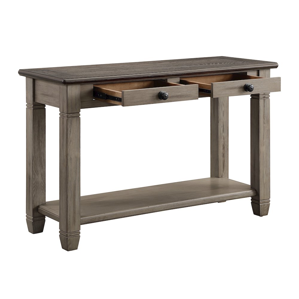 Granby Pine Sofa Table in 2-Tone Finish (Coffee and Antique Gray). Picture 2