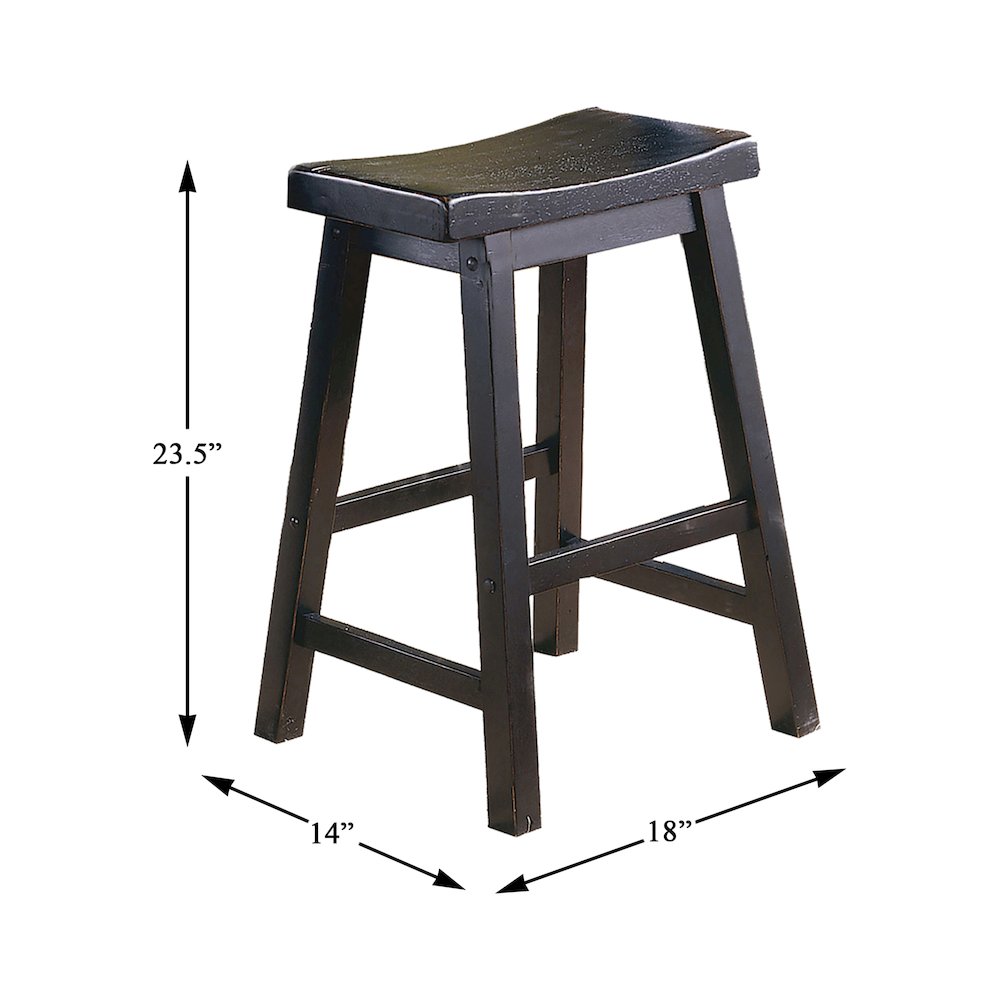 Saddleback Solid Wood 24" Height Stool, Set of 2 in Black Finish. Picture 3