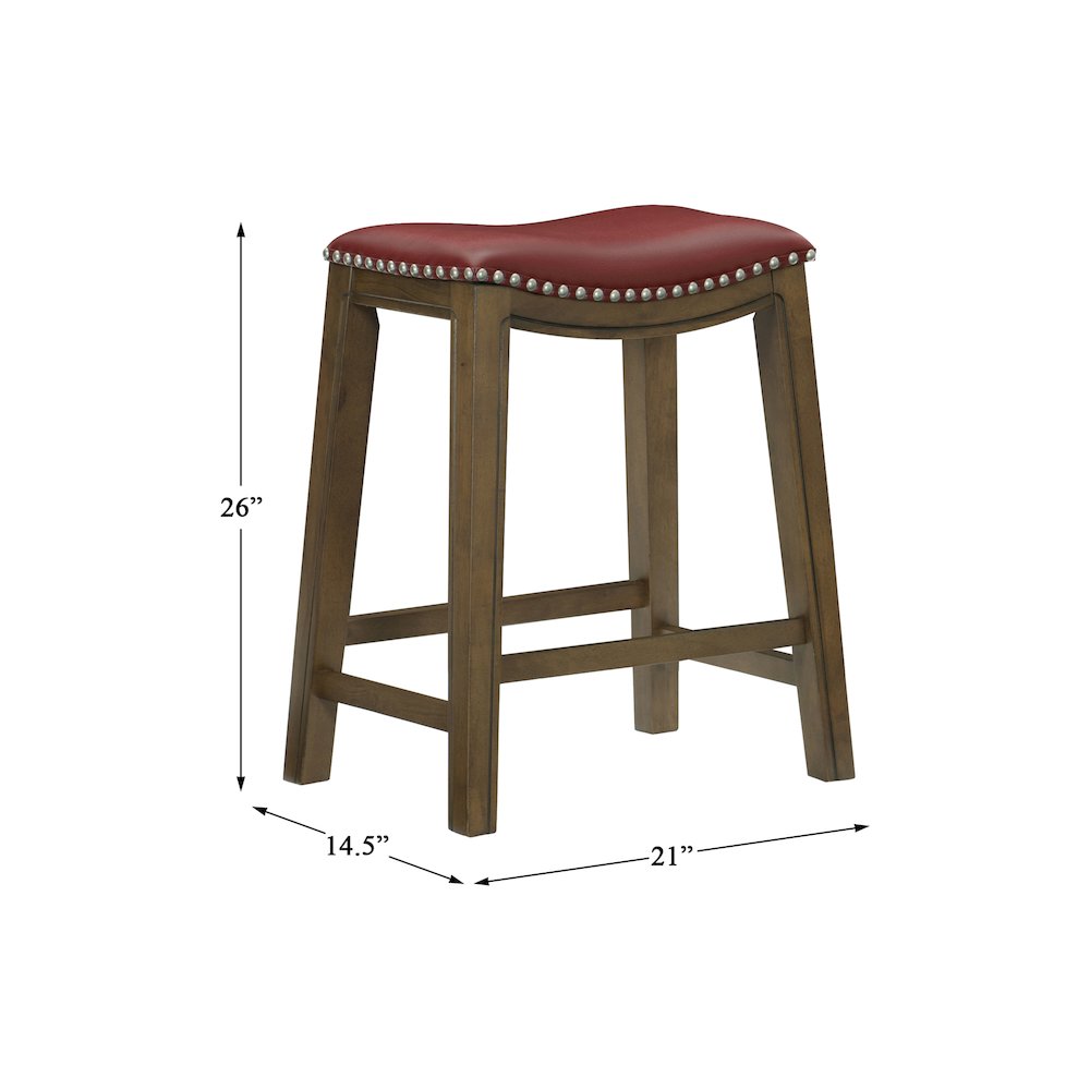 Ordway Solid Wood 24" Height Saddle Stool in Red. Picture 4