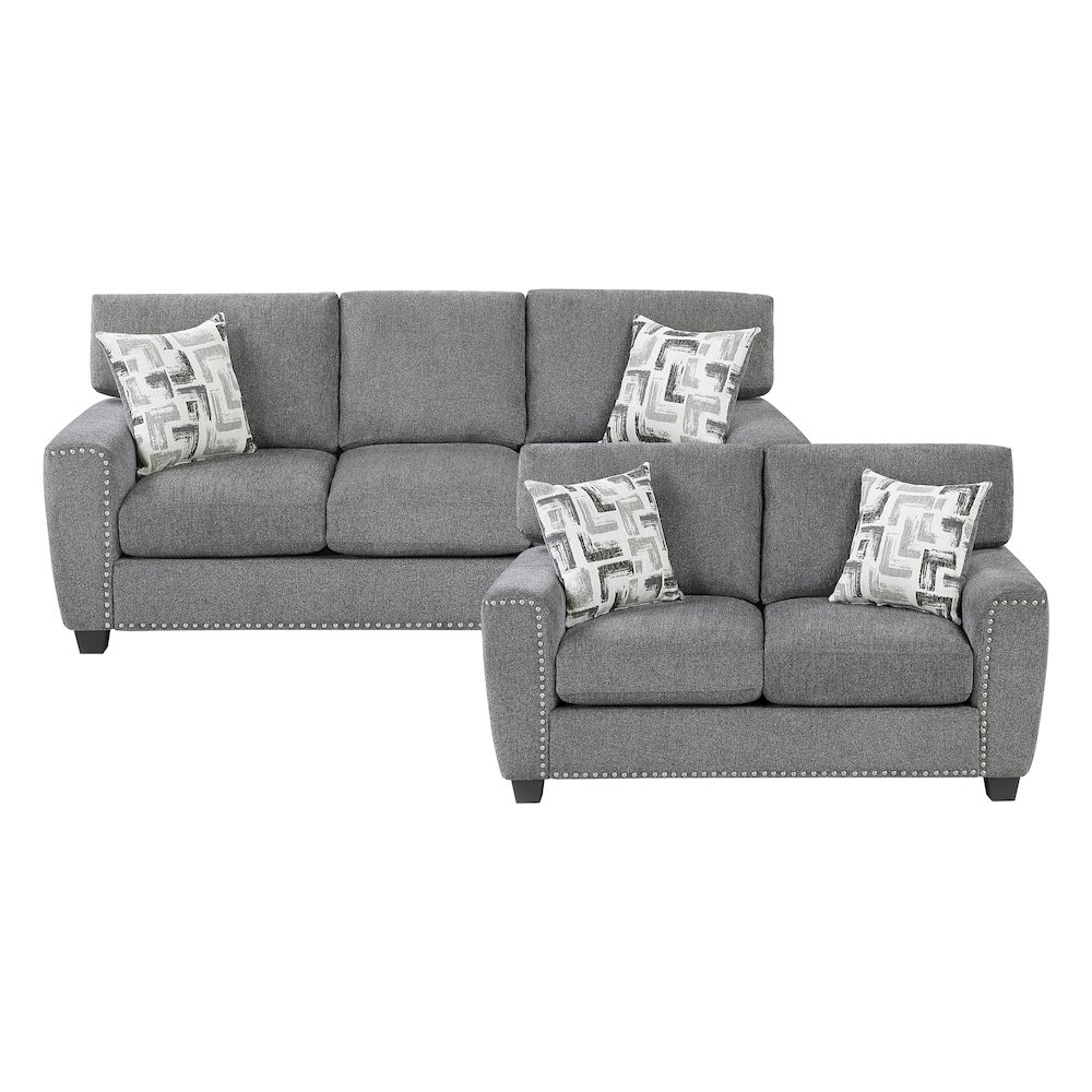 Isabel Chenille 2pc Set: Sofa, Loveseat in Dark Gray. Picture 3