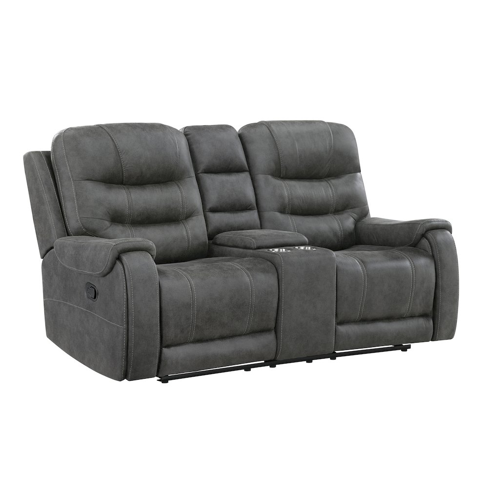 Oberon Microfiber Double Reclining Love Seat in Dark Gray. Picture 1