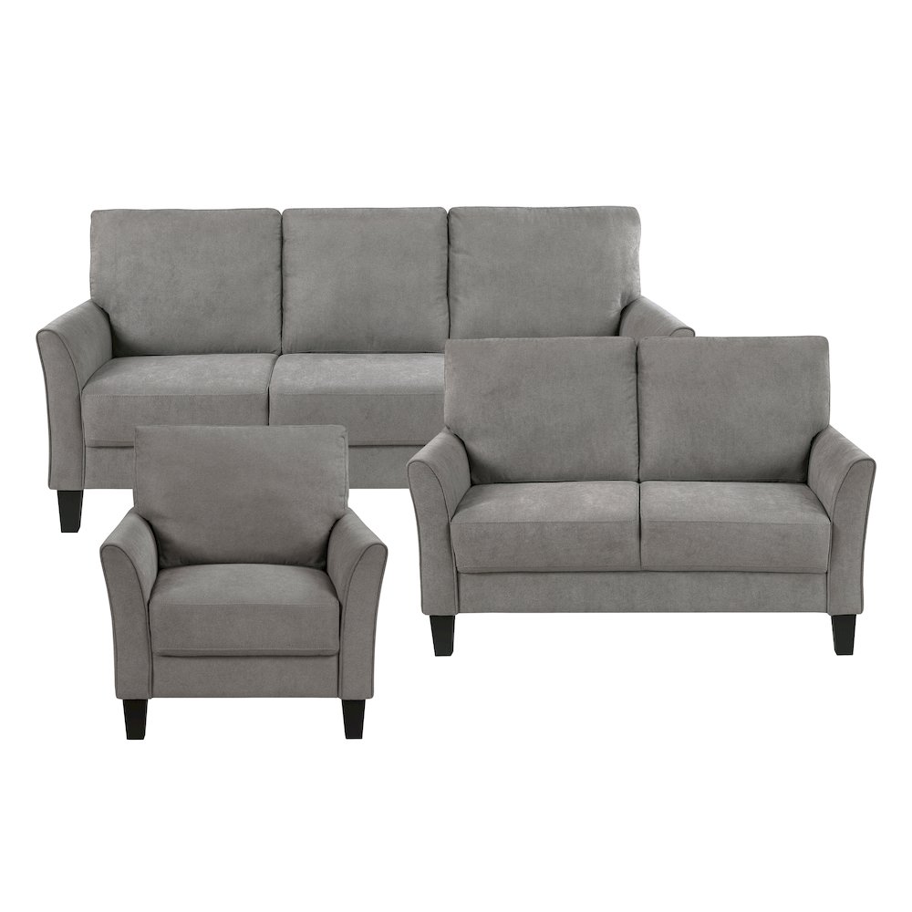 Aliana Textured 3pc Set: Sofa, Loveseat, Chair in Chocolate. Picture 1