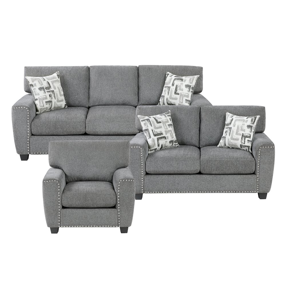 Isabel Chenille 3pc Set: Sofa, Loveseat, Chair in Dark Gray. Picture 1