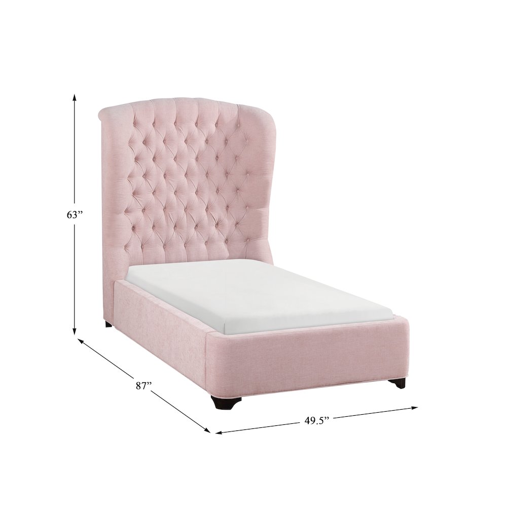 Cameo Chenille Twin Upholstery Bed in Pink. Picture 6
