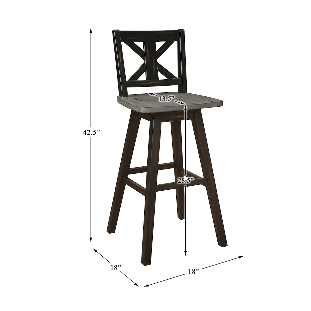 Amsonia Solid Wood Swivel Pub Height Chair, set of 2 in Gray and Black. Picture 4