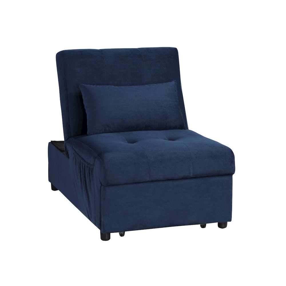 Garrell Velvet Storage Bench with Pull-Out Ottoman in Dark Blue. Picture 1