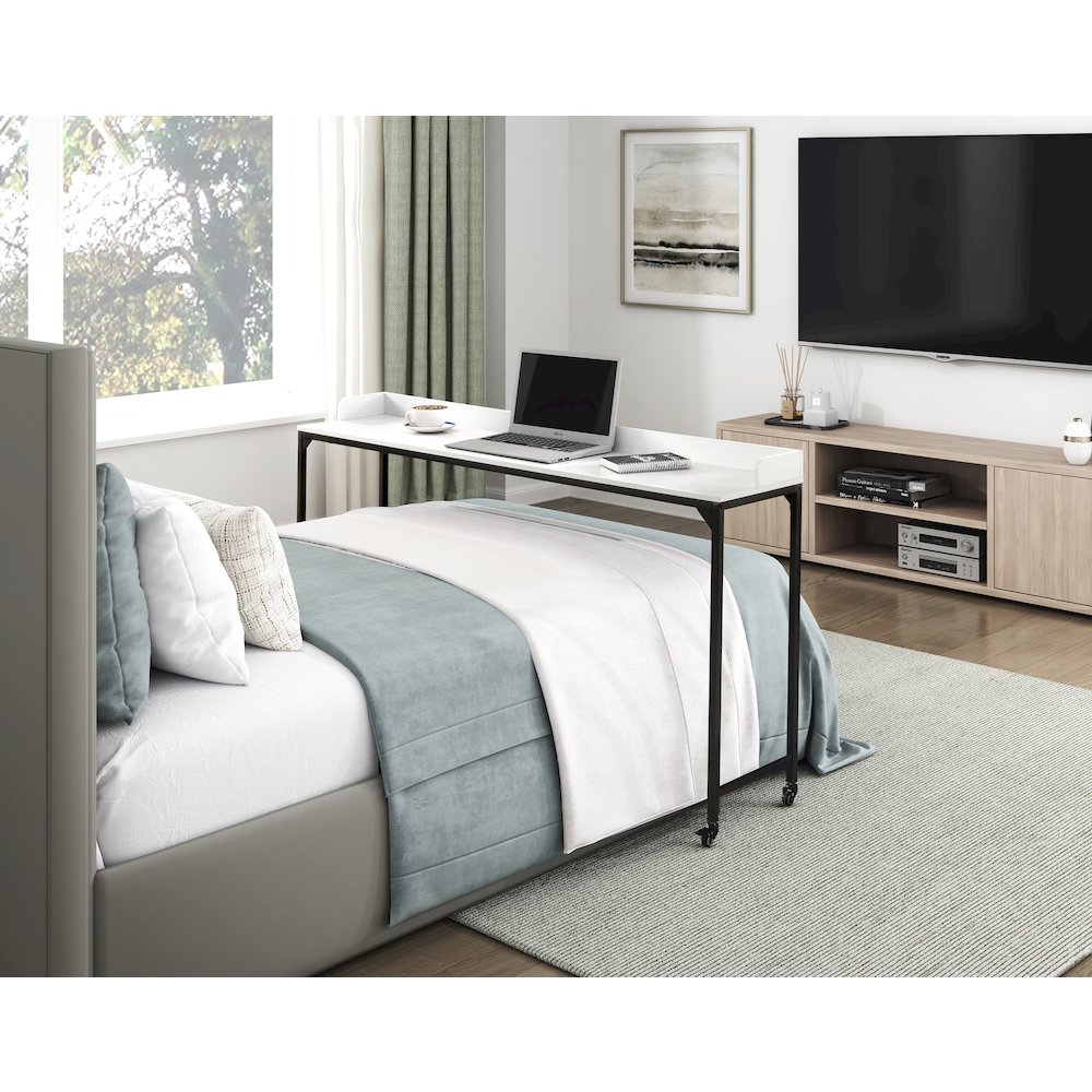 Sumter Faux Wood Over-The-Bed Desk in White and Black Metal Finish. Picture 2
